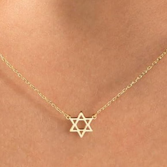 Tiny Gold Necklace, Star of David Necklace, Gold Magen Star of David Necklace - Picture 3 of 8